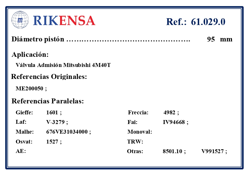 EQUIVALENCIAS ORIGINALES Y PARALELAS VALVULAS