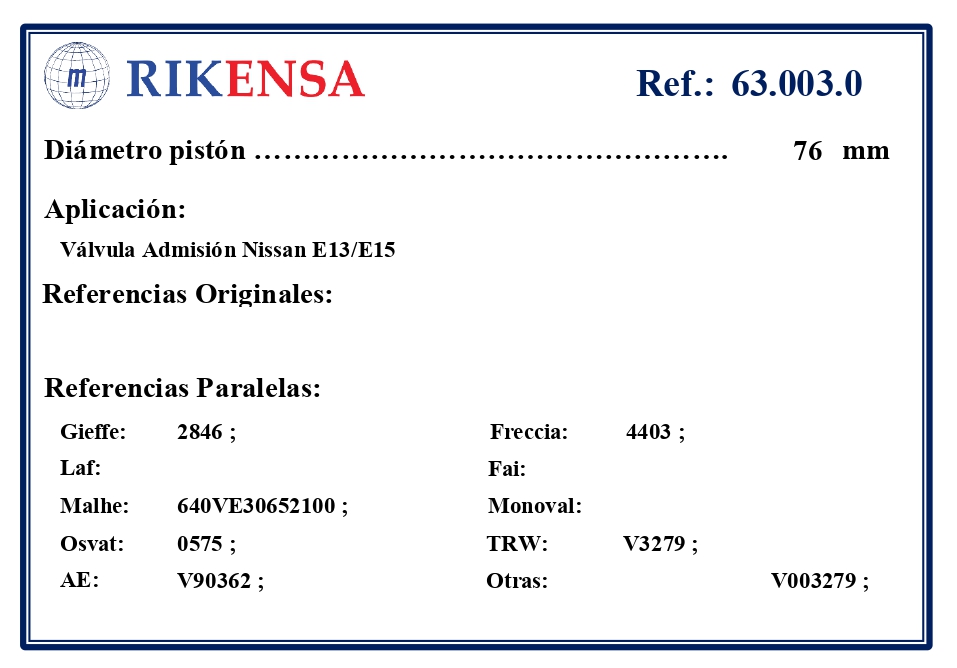EQUIVALENCIAS ORIGINALES Y PARALELAS VALVULAS
