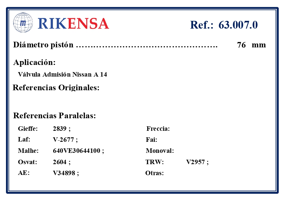 EQUIVALENCIAS ORIGINALES Y PARALELAS VALVULAS