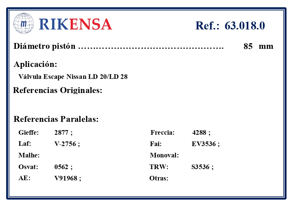 EQUIVALENCIAS ORIGINALES Y PARALELAS VALVULAS