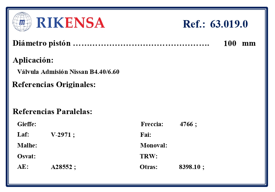 EQUIVALENCIAS ORIGINALES Y PARALELAS VALVULAS