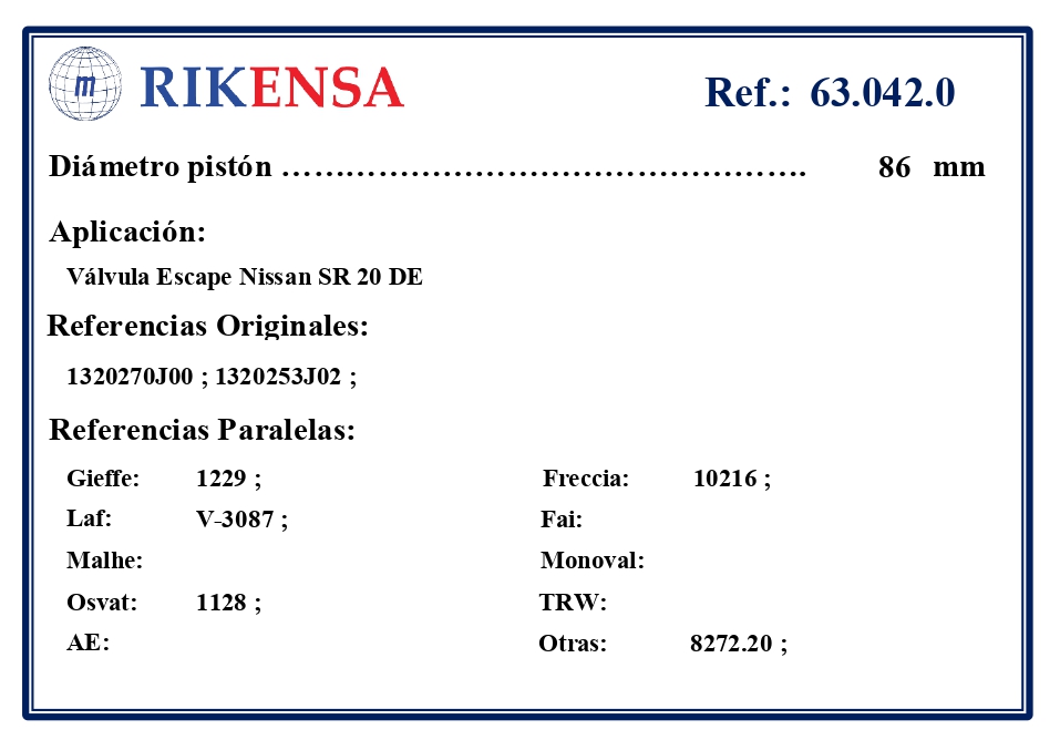 EQUIVALENCIAS ORIGINALES Y PARALELAS VALVULAS