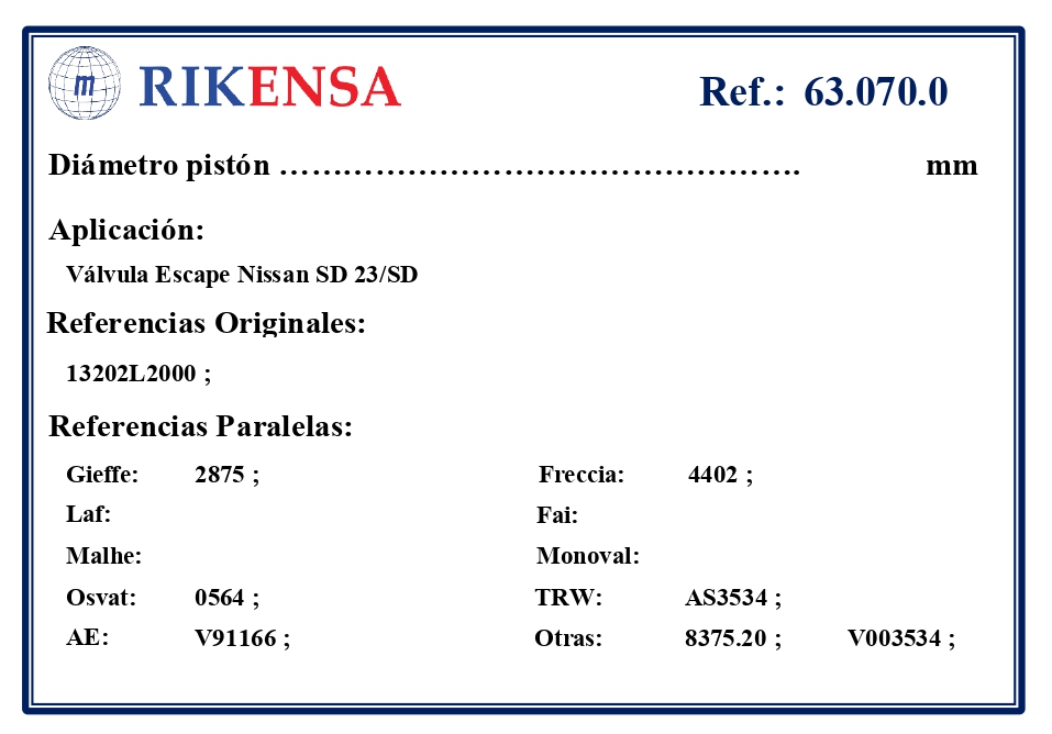 EQUIVALENCIAS ORIGINALES Y PARALELAS VALVULAS
