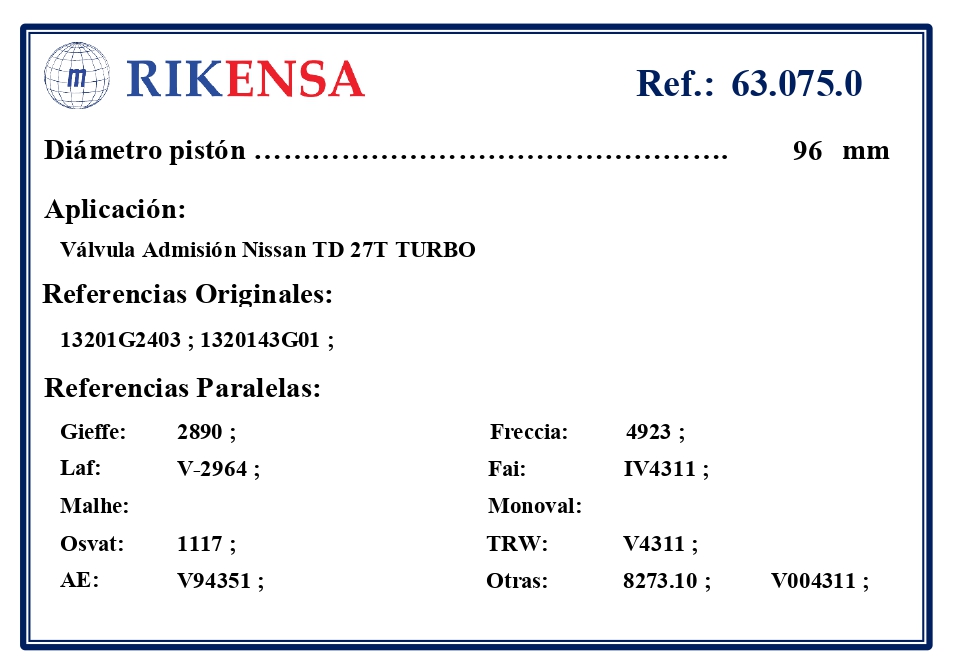 EQUIVALENCIAS ORIGINALES Y PARALELAS VALVULAS