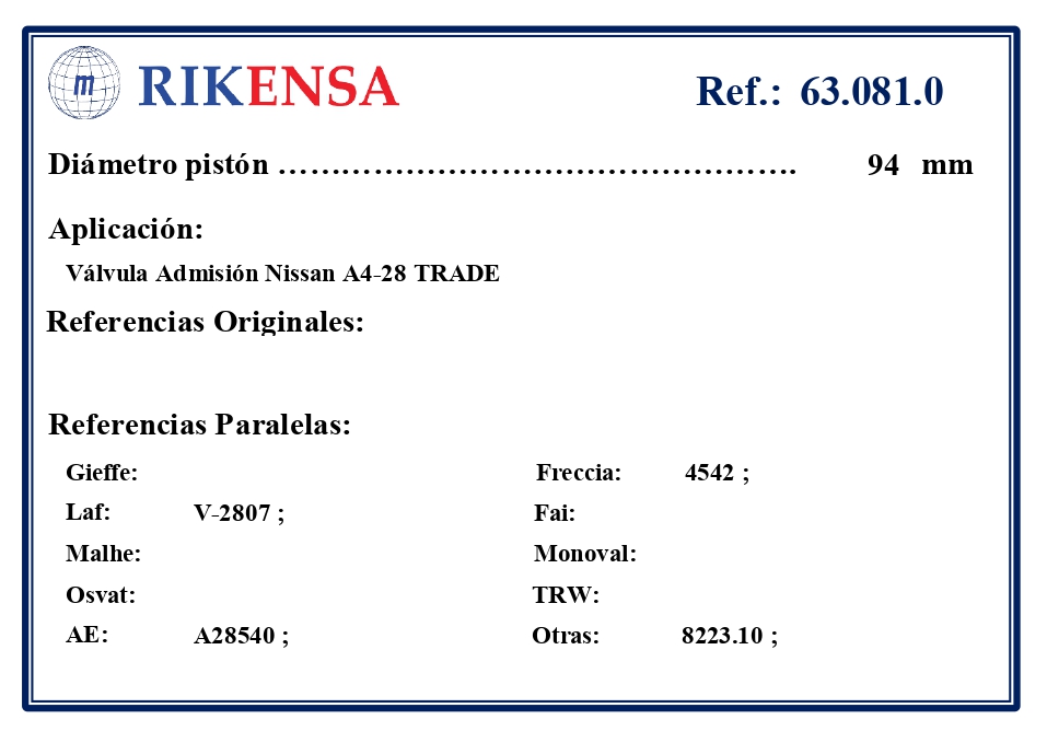 EQUIVALENCIAS ORIGINALES Y PARALELAS VALVULAS