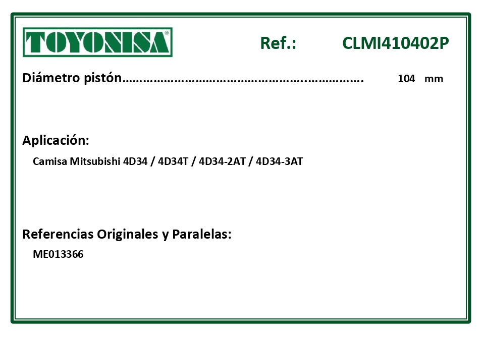 EQUIVALENCIAS ORIGINALES Y PARALELAS CAMISAS