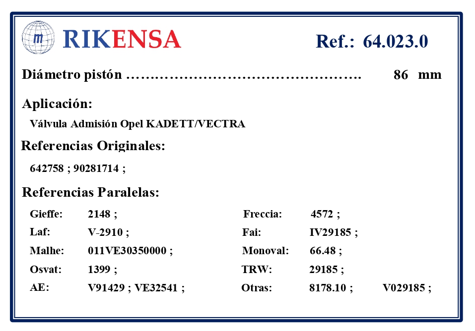 EQUIVALENCIAS ORIGINALES Y PARALELAS VALVULAS
