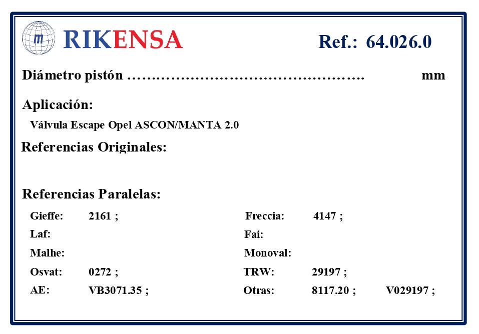 EQUIVALENCIAS ORIGINALES Y PARALELAS VALVULAS