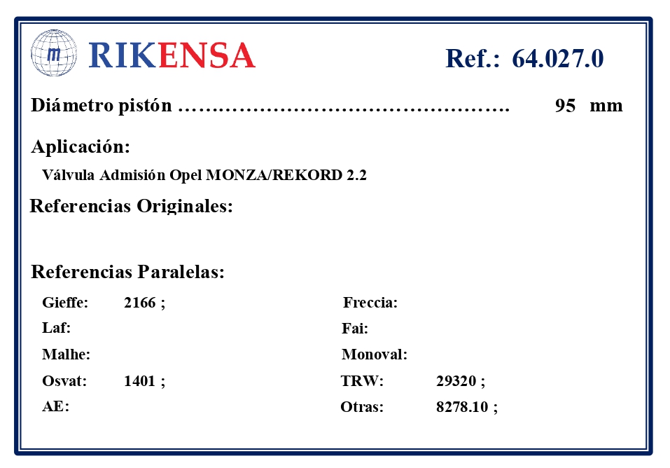 EQUIVALENCIAS ORIGINALES Y PARALELAS VALVULAS