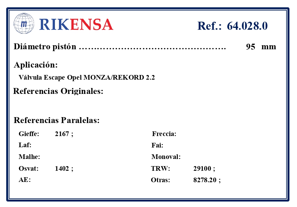 EQUIVALENCIAS ORIGINALES Y PARALELAS VALVULAS