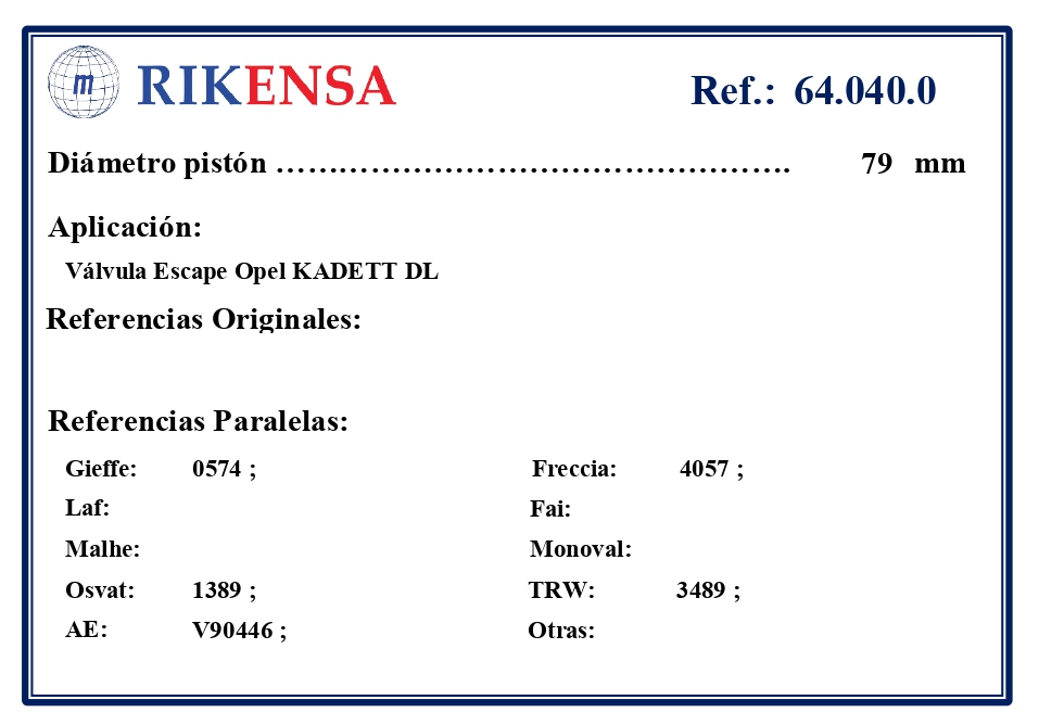 EQUIVALENCIAS ORIGINALES Y PARALELAS VALVULAS