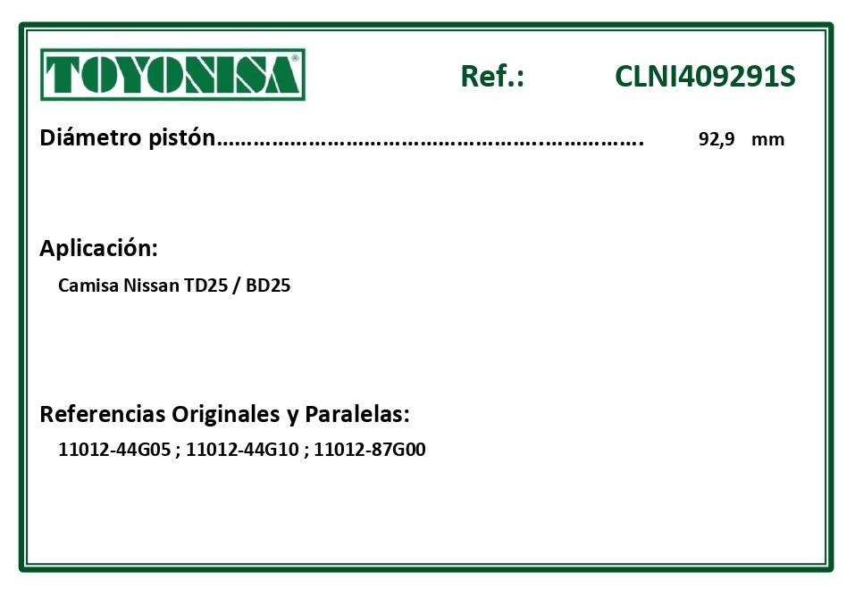 EQUIVALENCIAS ORIGINALES Y PARALELAS CAMISAS