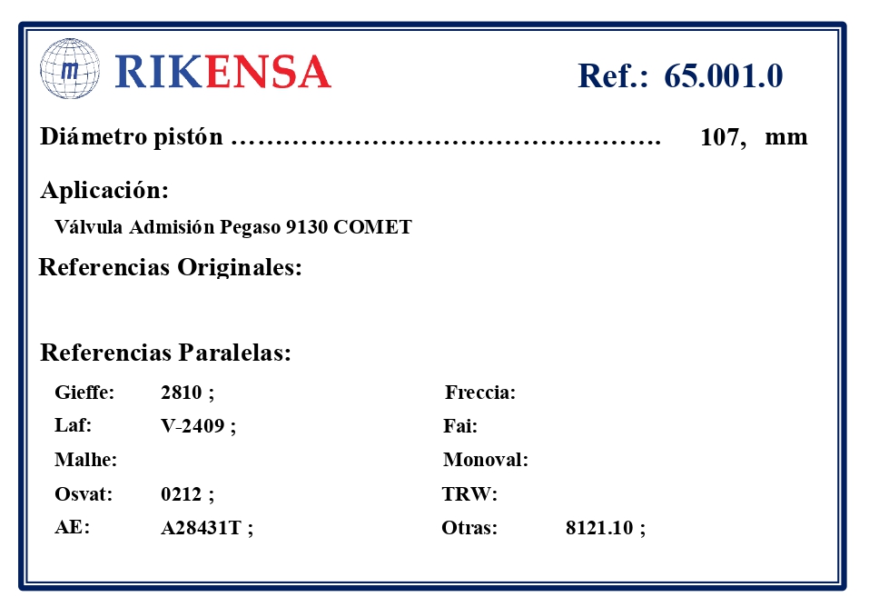 EQUIVALENCIAS ORIGINALES Y PARALELAS VALVULAS
