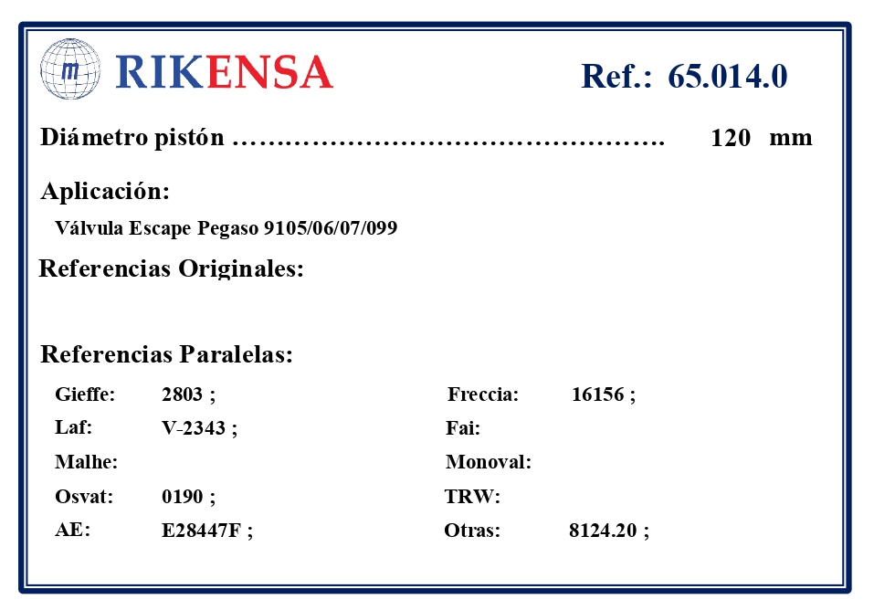EQUIVALENCIAS ORIGINALES Y PARALELAS VALVULAS