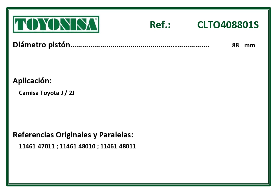 EQUIVALENCIAS ORIGINALES Y PARALELAS CAMISAS