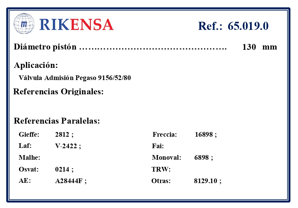 EQUIVALENCIAS ORIGINALES Y PARALELAS VALVULAS