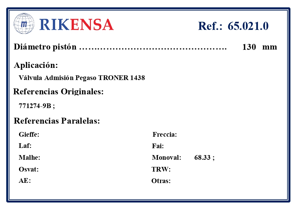 EQUIVALENCIAS ORIGINALES Y PARALELAS VALVULAS