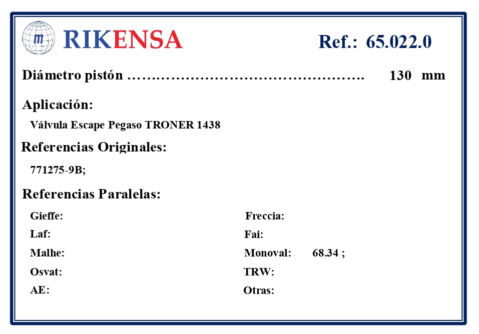 EQUIVALENCIAS ORIGINALES Y PARALELAS VALVULAS