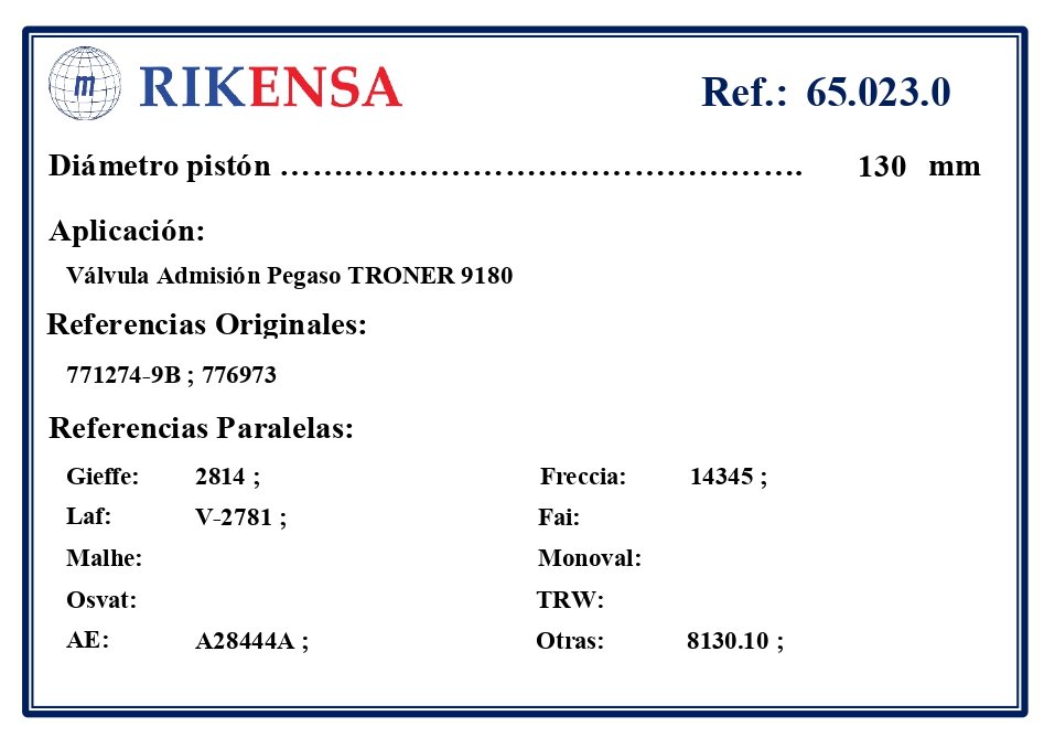 EQUIVALENCIAS ORIGINALES Y PARALELAS VALVULAS