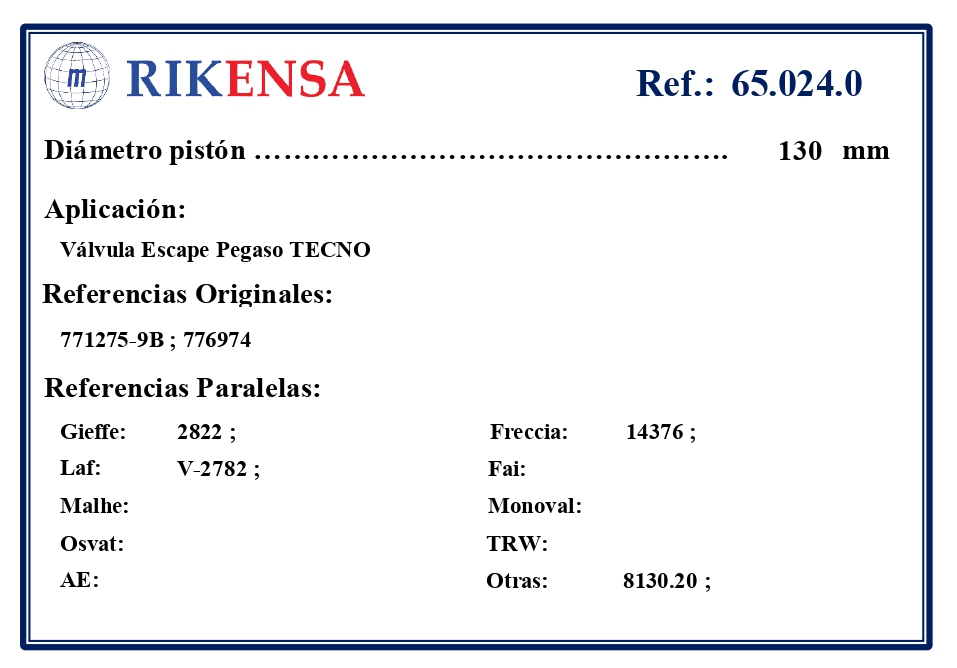 EQUIVALENCIAS ORIGINALES Y PARALELAS VALVULAS
