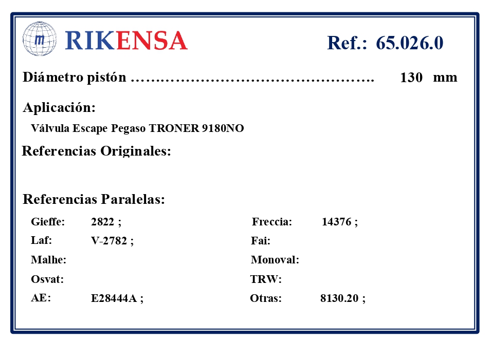 EQUIVALENCIAS ORIGINALES Y PARALELAS VALVULAS