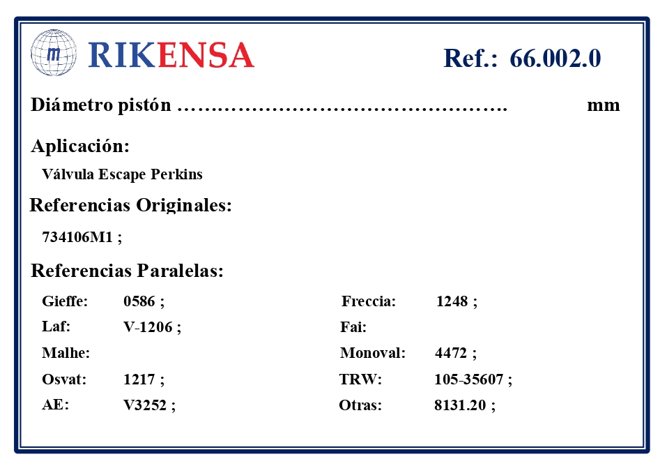 EQUIVALENCIAS ORIGINALES Y PARALELAS VALVULAS