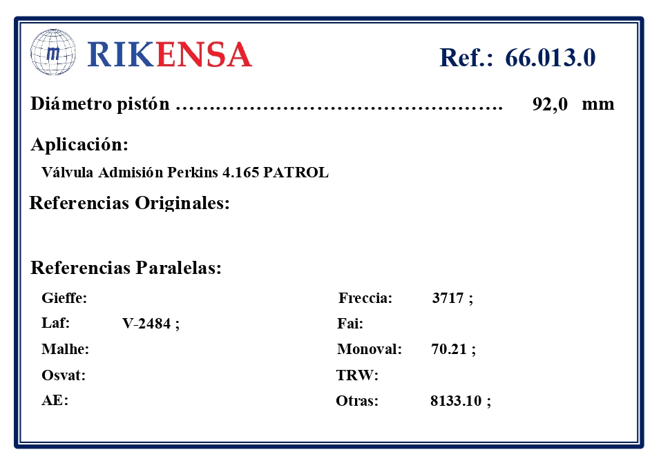 EQUIVALENCIAS ORIGINALES Y PARALELAS VALVULAS