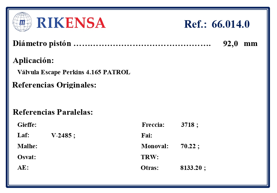 EQUIVALENCIAS ORIGINALES Y PARALELAS VALVULAS