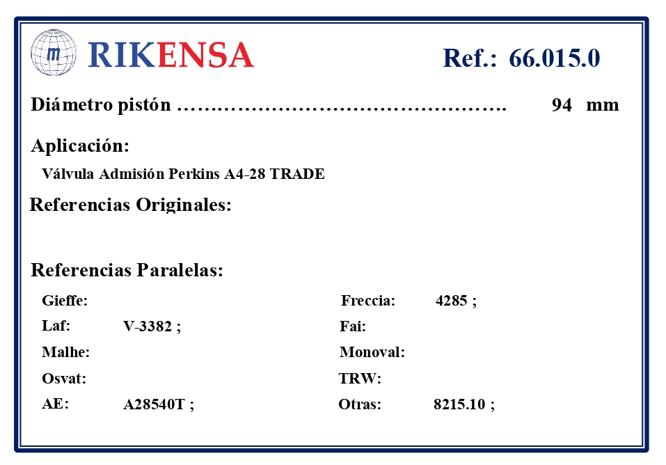 EQUIVALENCIAS ORIGINALES Y PARALELAS VALVULAS