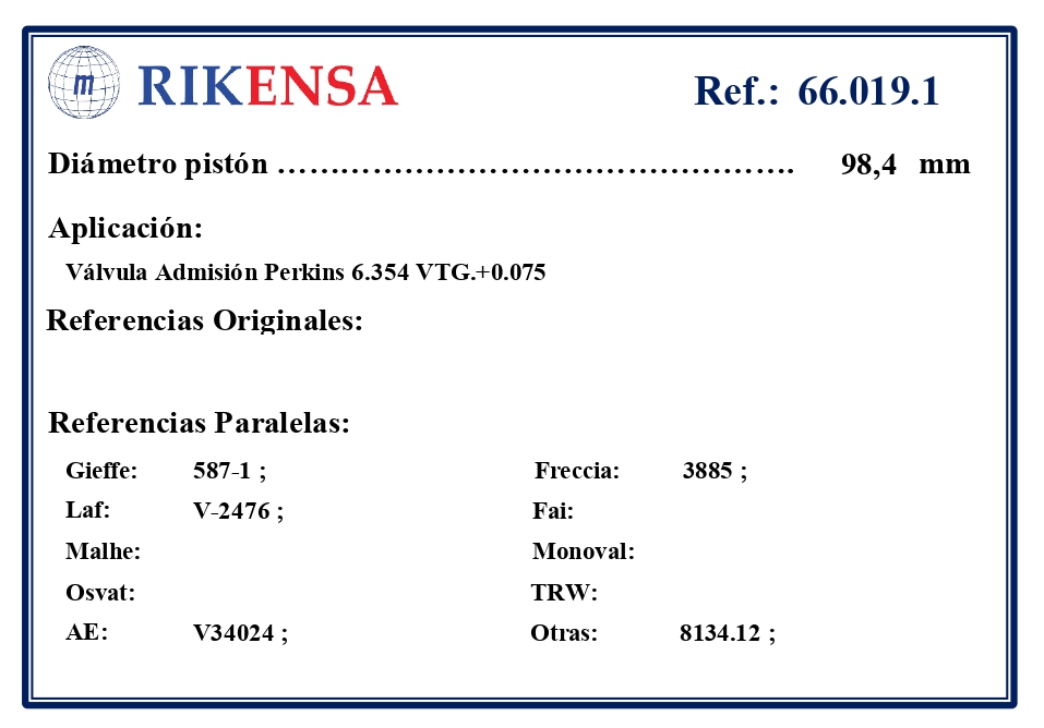 EQUIVALENCIAS ORIGINALES Y PARALELAS VALVULAS