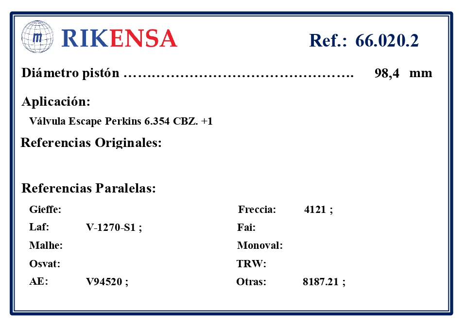 EQUIVALENCIAS ORIGINALES Y PARALELAS VALVULAS