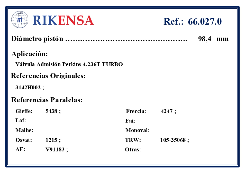 EQUIVALENCIAS ORIGINALES Y PARALELAS VALVULAS