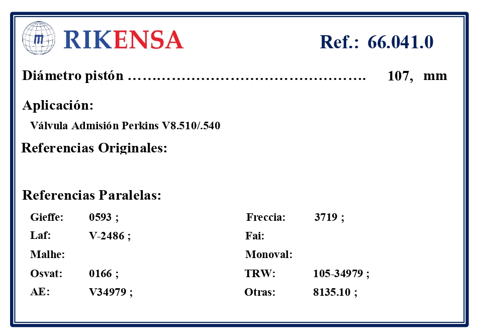EQUIVALENCIAS ORIGINALES Y PARALELAS VALVULAS