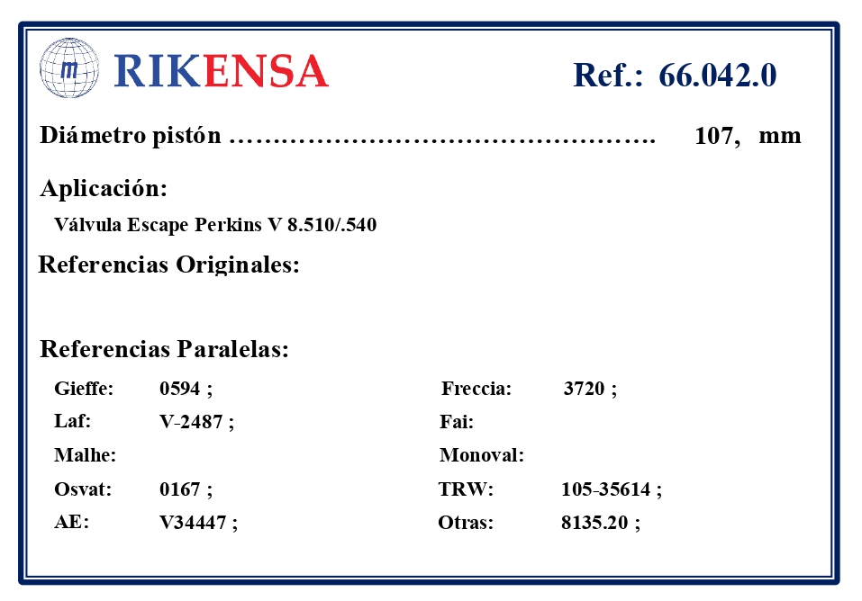 EQUIVALENCIAS ORIGINALES Y PARALELAS VALVULAS