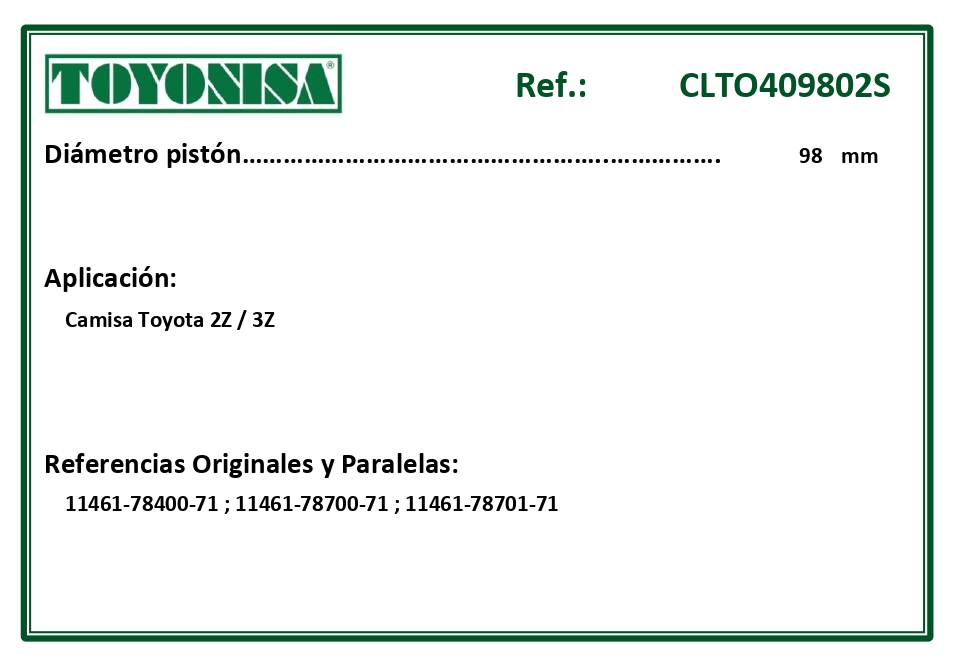 EQUIVALENCIAS ORIGINALES Y PARALELAS CAMISAS