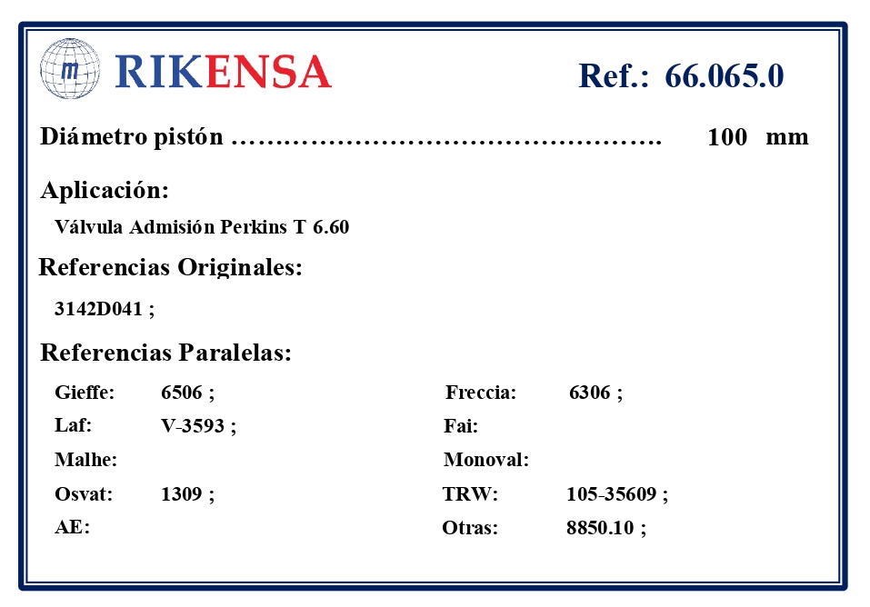 EQUIVALENCIAS ORIGINALES Y PARALELAS VALVULAS