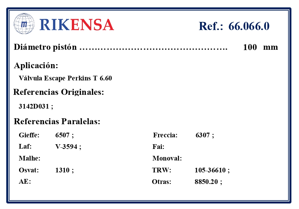 EQUIVALENCIAS ORIGINALES Y PARALELAS VALVULAS