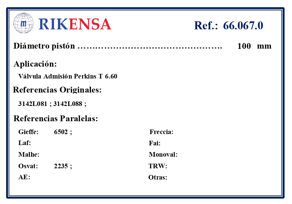 EQUIVALENCIAS ORIGINALES Y PARALELAS VALVULAS