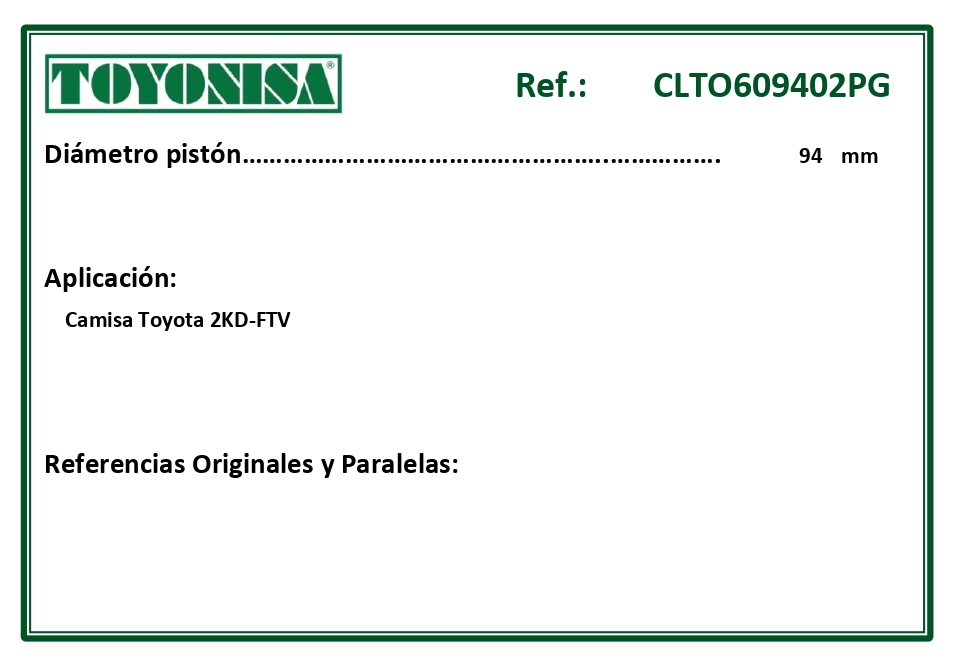 EQUIVALENCIAS ORIGINALES Y PARALELAS CAMISAS