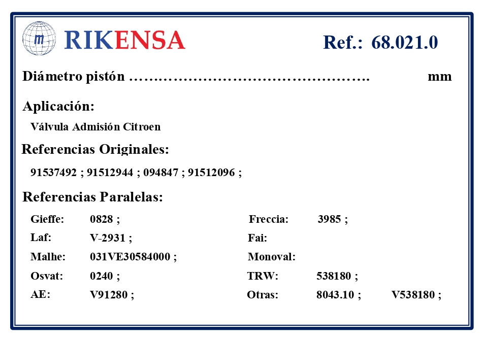 EQUIVALENCIAS ORIGINALES Y PARALELAS VALVULAS