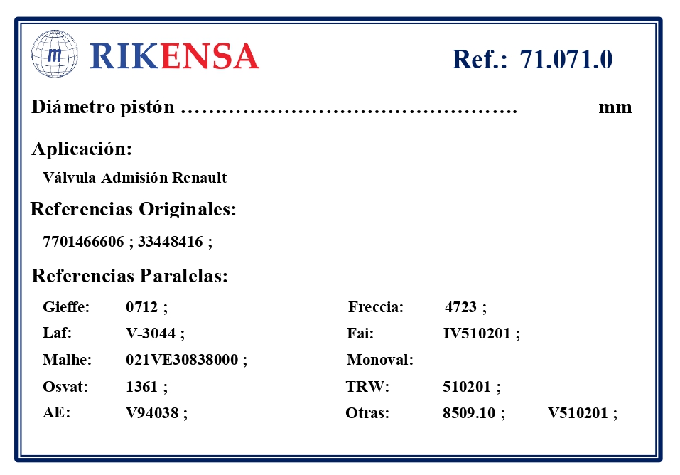 EQUIVALENCIAS ORIGINALES Y PARALELAS VALVULAS