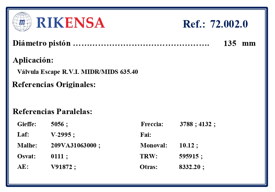 EQUIVALENCIAS ORIGINALES Y PARALELAS VALVULAS