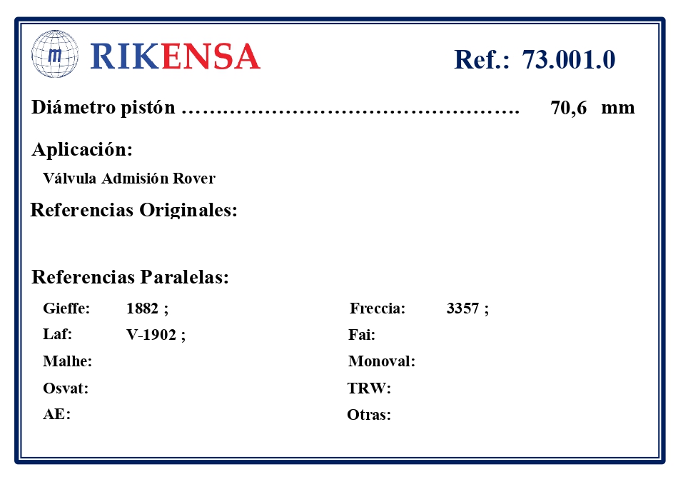 EQUIVALENCIAS ORIGINALES Y PARALELAS VALVULAS