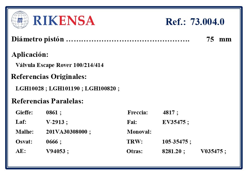 EQUIVALENCIAS ORIGINALES Y PARALELAS VALVULAS