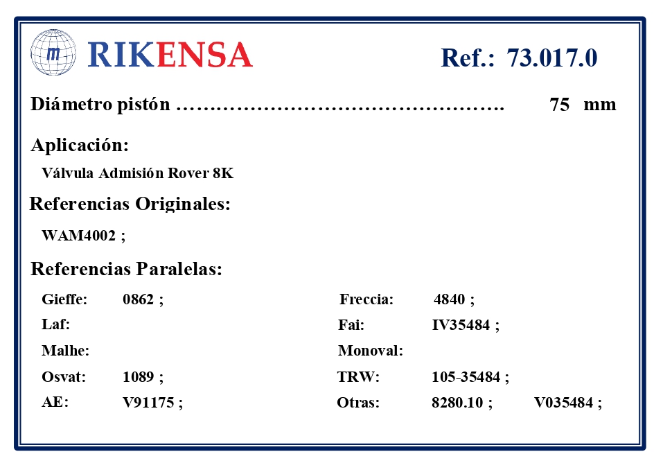 EQUIVALENCIAS ORIGINALES Y PARALELAS VALVULAS