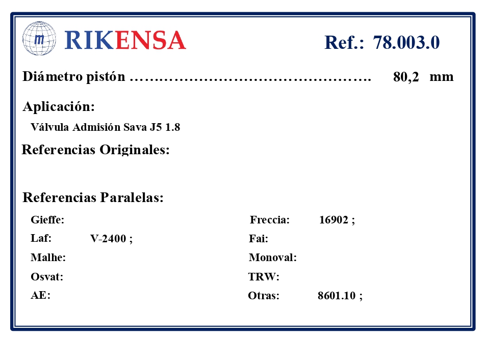 EQUIVALENCIAS ORIGINALES Y PARALELAS VALVULAS