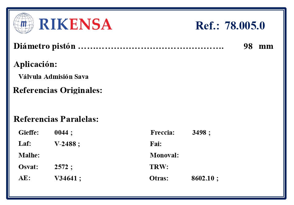 EQUIVALENCIAS ORIGINALES Y PARALELAS VALVULAS