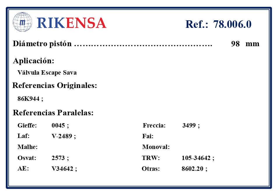 EQUIVALENCIAS ORIGINALES Y PARALELAS VALVULAS