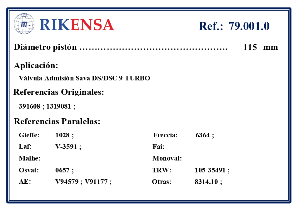 EQUIVALENCIAS ORIGINALES Y PARALELAS VALVULAS