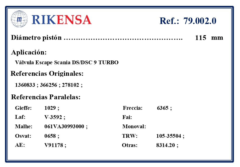 EQUIVALENCIAS ORIGINALES Y PARALELAS VALVULAS